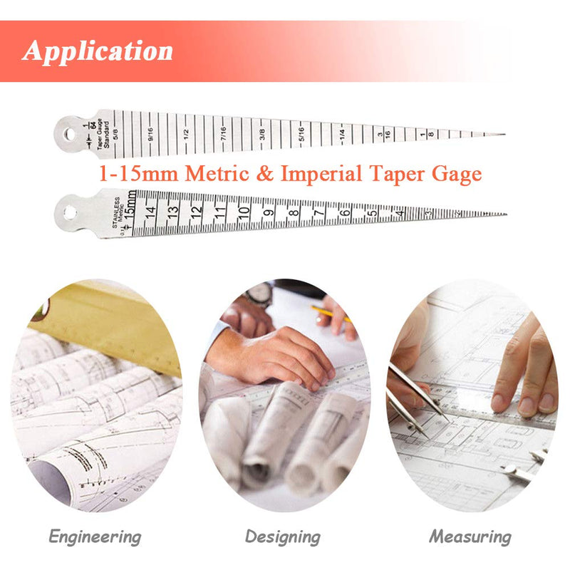 Mesee Taper Gage 1-15mm Stainless Steel Taper Welding Gauge Inch & Metric Feeler Gap Hole Measuring Tool for Tapering Measurement