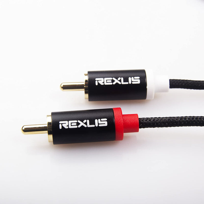 REXUS RCA Audio Cable 6 feet (1.8 M), 3.5mm Male to 2-Male RCA Stereo Audio Adapter Aux Cable Gold Plated Copper Aluminum Protect Shell(RCA35H18) Black