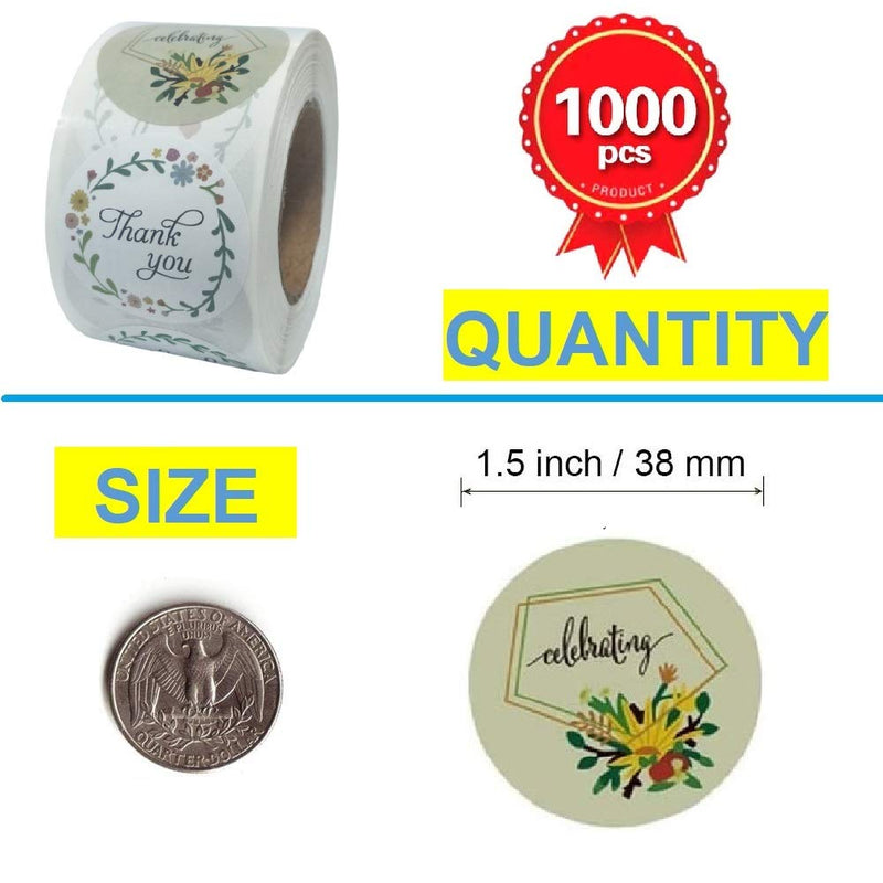 Thank You Stickers Roll, 1.5", Used for Your Products, Packages, Bags, Envelopes, Boxes, Cards, Letters. (4 Designs, 1000 pcs/roll) 1000 Pcs * 1 Roll， 4 Designs