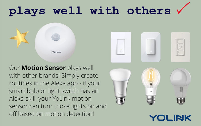 Smart Motion Sensors, YoLink 1/4 Mile World's Longest Range Wireless Indoor Motion Detector Compatible with Alexa IFTTT, Movement Detector App Alerts Remote Monitor, 2 Pack, YoLink Hub Included