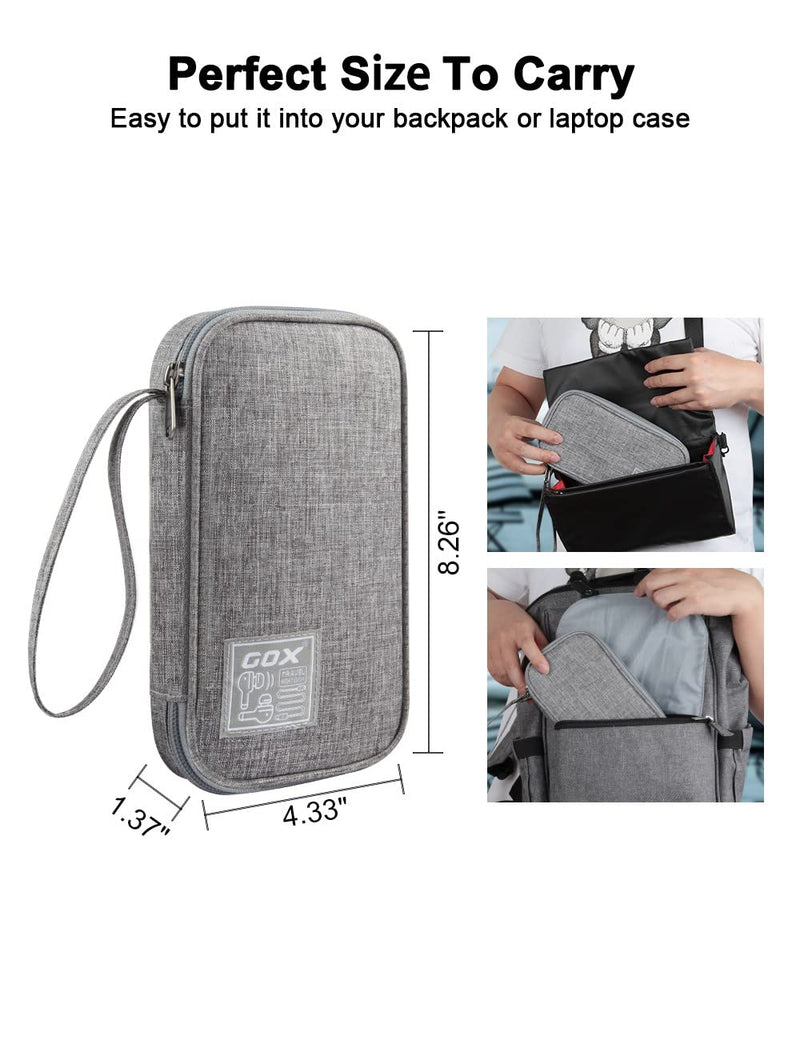 GOX Electronic Organizer Small Travel Cable Organizer Bag for Hard Drives,Cables,USB, SD Card,Grey Grey