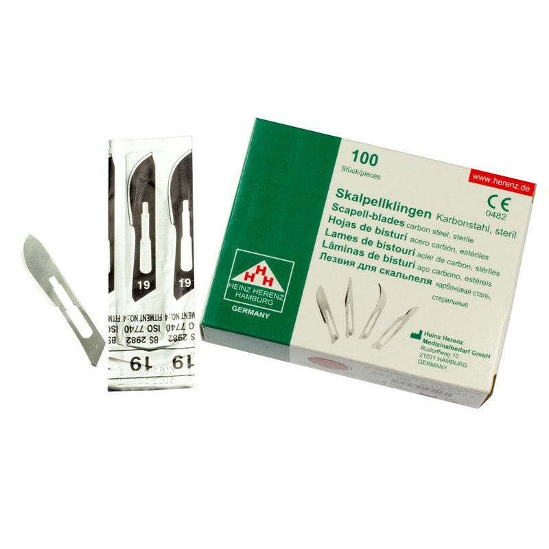 May Set - 100 pieces of scalpel blades figure 19 made of carbon steel - replacement blades individually sterile packed + 1 x May - scalpel holder made of stainless steel