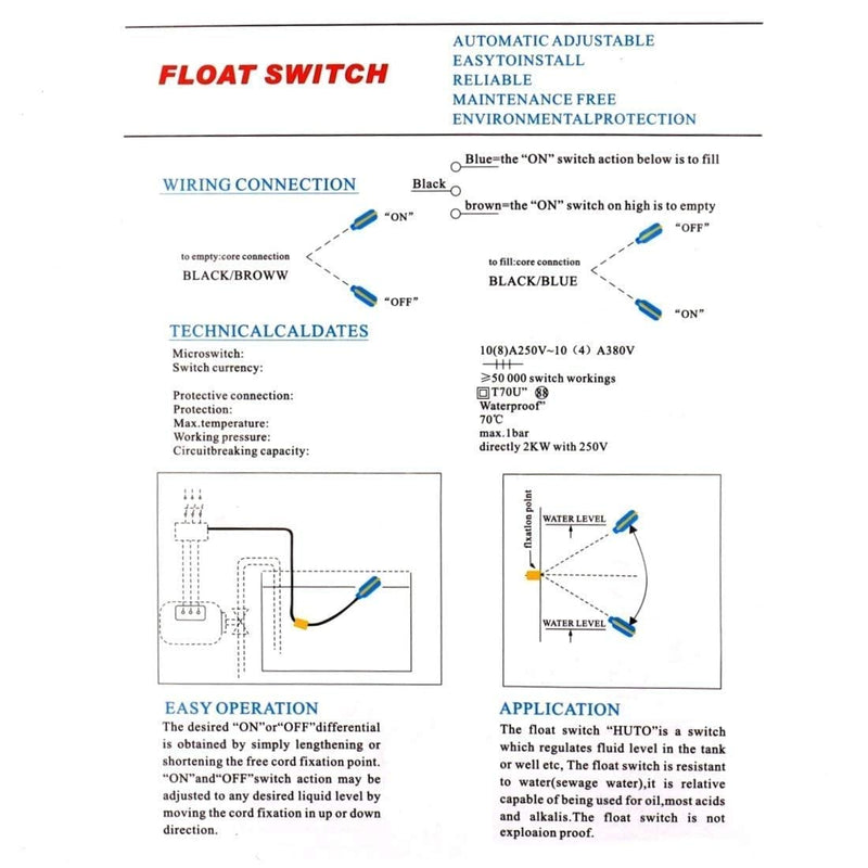 Nxtop 4M Cable Float Switch Water Level Controller for Tank Pump Sump Pump, Water Tank