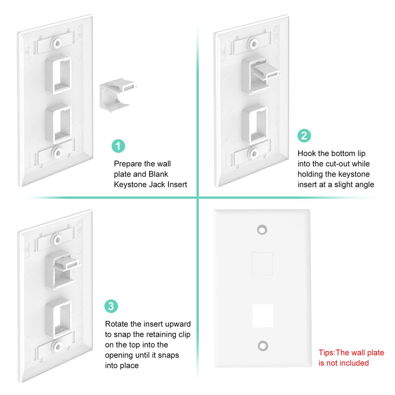 LEENUE Blank Keystone Jack Inserts in White for Wall Plate and Patch Panel 10-Pack