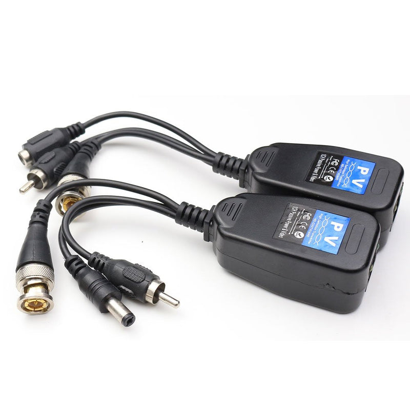 ANHAN Passive Video Balun with Power Long Distance Network Transceiver Cat5e/Cat6 Cable to BNC Male Connector bnc to rj45 adapter Transmitter for Full HD Security Surveillance Camera System 1Pair
