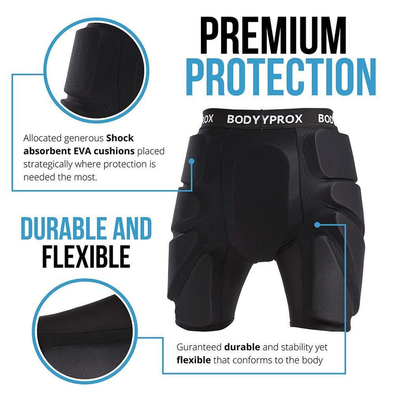 Bodyprox Protective Padded Shorts for Snowboard,Skate and Ski,3D Protection for Hip,Butt and Tailbone X-Small