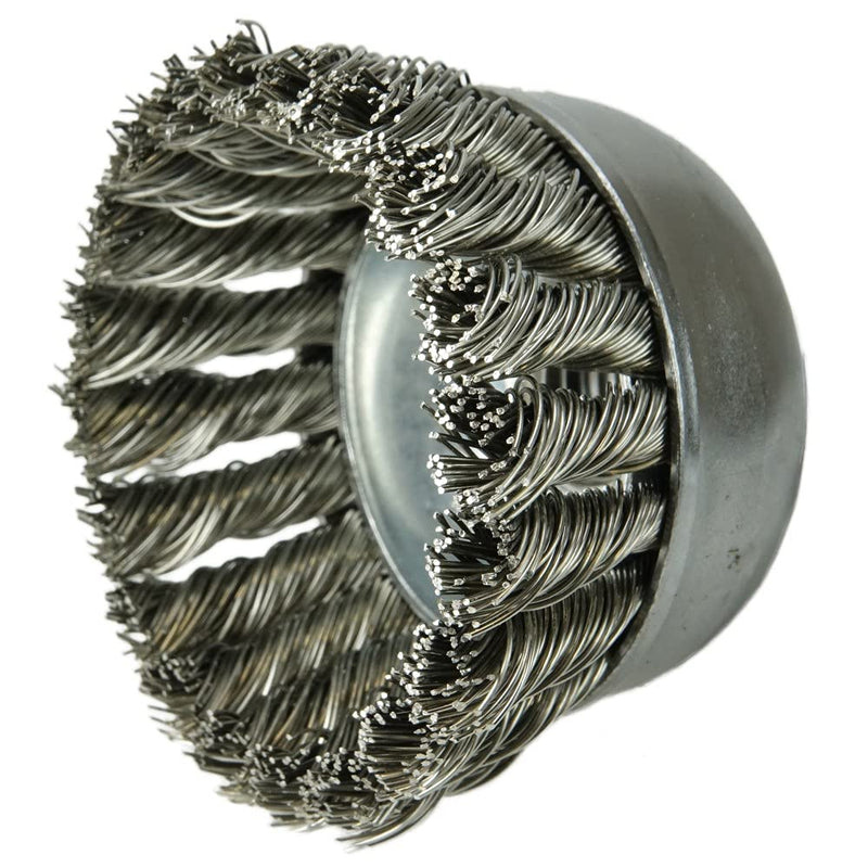 Weiler 13258 2-3/4" Single Row Knot Wire Cup Brush, .020" Stainless Steel Fill, 5/8"-11 UNC Nut, Made in the USA 2-3/4" Dia .020" Wire Size x 1" Trim Length