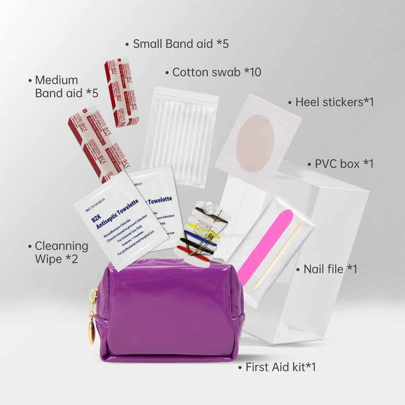 Kitgo Mini First Aid Emergency Clutch Kit -Mother Day Gift Compact Safety Pouch Party Bag with 27 Essential Items for Girl Lady Mother Wife Nurse for Girl Lady Mother Wife Nurse - Purple