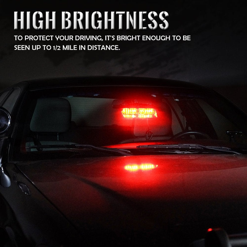Xprite Red LED Emergency Hazard Warning Strobe Lights, Interior Roof Windshield Visor Dash Deck Flashing Light, w/Suction Cups for Police Volunteer Firefighter Vehicles Trucks #4 Red
