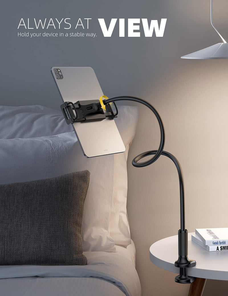 Gooseneck Tablet Mount Holder for Bed - Lamicall Flexible Tablet Arm Clamp for Bed Compatible with Pad Mini 7.9, Air 9.7, Pro 10.5, Switch, Galaxy Tabs, More 4.7-11" Device - Black