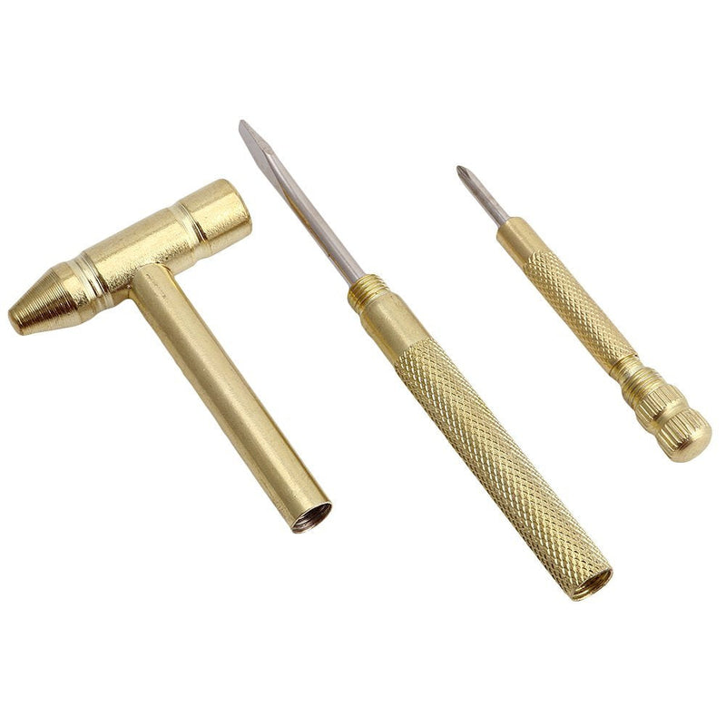 Kinobo 6 in 1 Mini Multifunction Copper Hammer & Screwdriver Hand Tools Ideal for Watchmaker Jewelers and Eating Walnuts. (Gold)