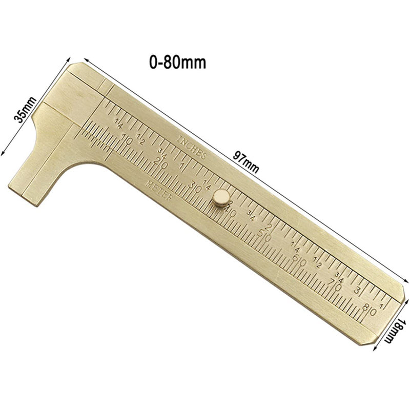 Vernier Caliper Copper Alloy Mini Brass Sliding Pocket Caliper Metal Double Scale for Measuring Gemstones and Jewelry Components Bead Wire Guitar Repair 80 mm /3.15" 80mm