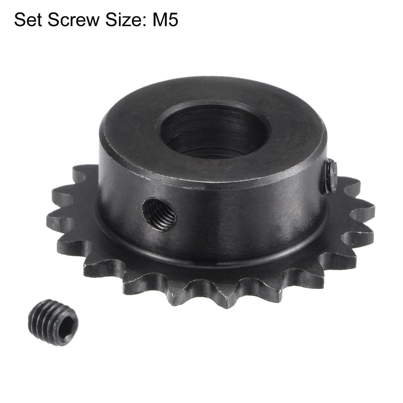 uxcell 20 Tooth Roller Sprocket B Type, 25 Chain, Single Strand 1/4" Pitch, 14mm Bore Black Oxide C45 Carbon Steel with Set Screws for ISO 04C