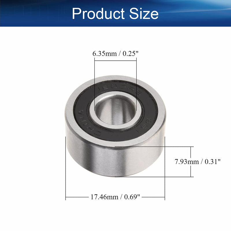 Bettomshin 2Pcs 1602-2RS Deep Groove Ball Bearing 6.35x17.46x7.94mm Double Sealed GCr15 P0 Deep Groove Rolling Bearings