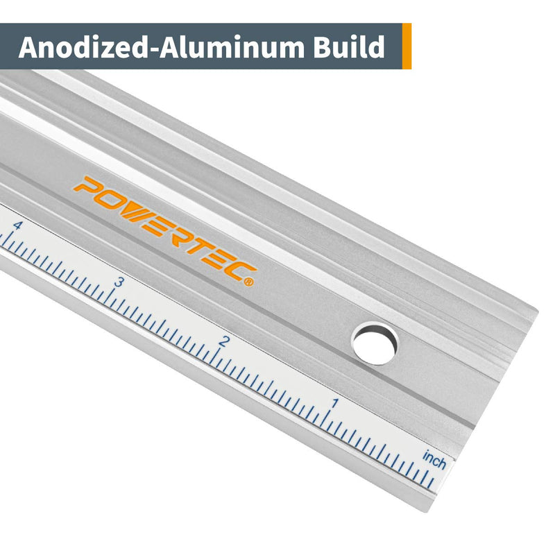 POWERTEC 71227 24" Anodized Aluminum Straight Edge | Metal Straight Edge Machined Flat to Within 0.001” Over Full 24” - Professional Finishing Tools