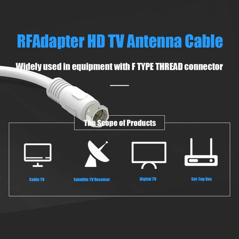 Coaxial Cable 3 feet, RG6 Coaxial Cable, 2-Pack RFAdapter White 75 Ohm Quad Shield TV Antenna Cables with F-Male Connectors, Ideal for TV DVR Satellite 3ft
