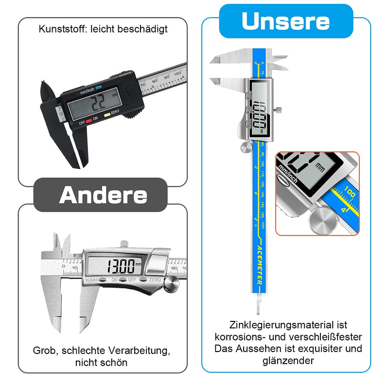 Digital caliper industrial quality Orthland caliper digital caliper 150 mm with large LCD precision caliper gauge depth gauge stainless steel analog IP54 waterproof for indoor outdoor steps brass blue