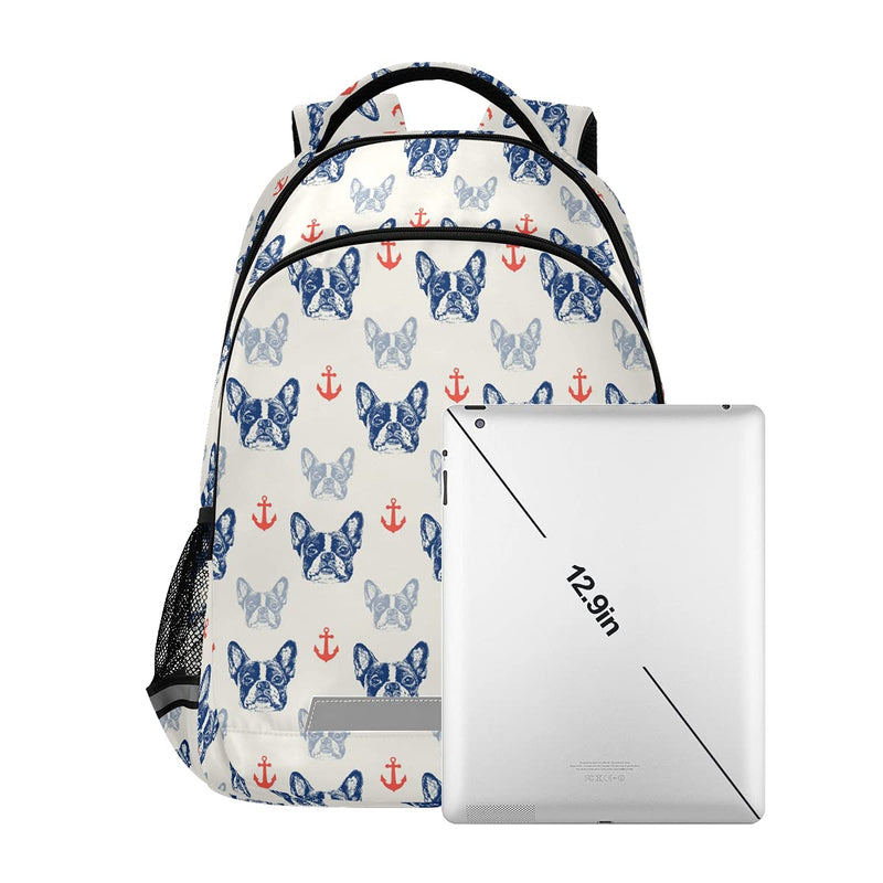 School Backpack with Chest Strap, French Bulldog And Anchor Laptop Backpack, Travel Hiking Backpack for Boys Girls, Rucksack, Knapsack Puppy 032