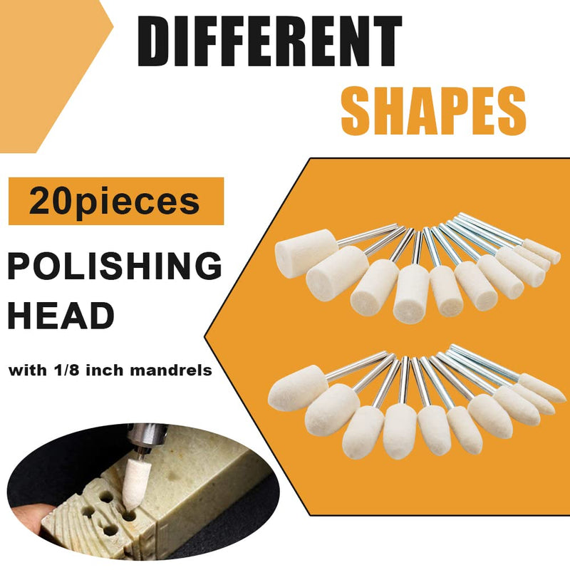 80PCS Wool Felt Polishing Discs, Wool Felt Mounted Mandrel Polishing Set with 1/8" Shank Polishing Accessories for Dremel Rotary Tool Jewelry Metal Glass
