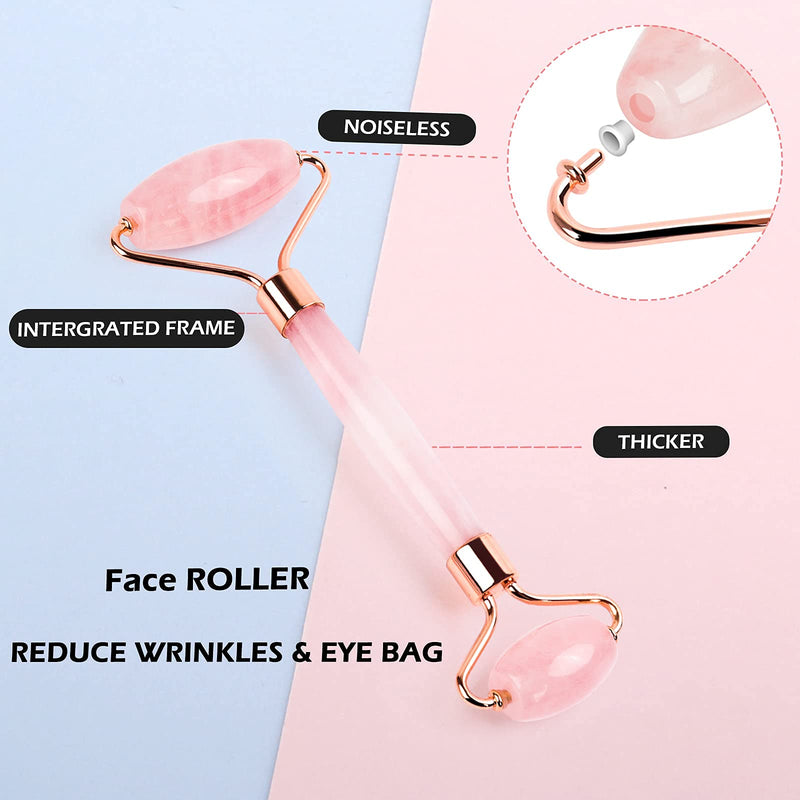 Deciniee Jade Roller and Gua Sha Set - Anti Aging Rose Quartz Face Roller Massager & Guasha Tool for Face, Eye, Neck - Natural Beauty Skin Care Tools Body Muscle Relaxing Relieve Wrinkles Pink