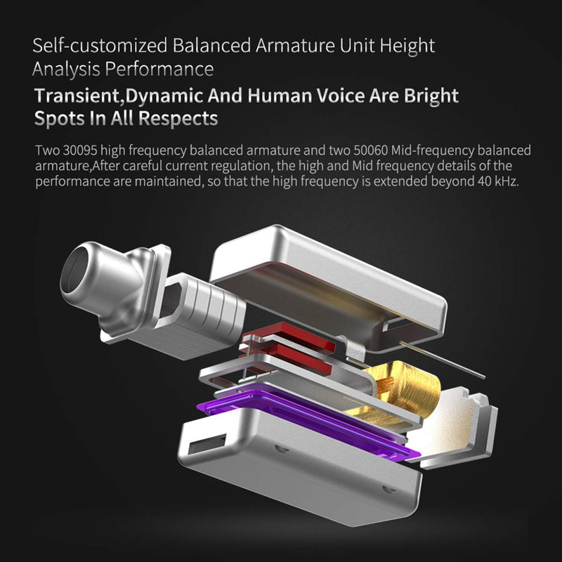 KZ ZS10 Pro 4BA+1DD 5 Driver in-Ear HiFi Metal Earphones with Stainless Steel Faceplate, 2 Pin Detachable Cable (Without Mic, Purple) Without Mic