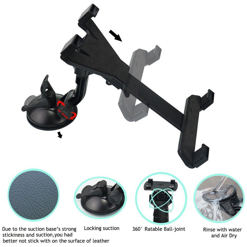 Tablet Car Mount ,OHLPRO Universal Tablet Holder for Car Windshield Dash Dashboard, 360 Degree Rotation,TPU Suction gel stick, for iPad Mini 4/3/2/1Samsung Galaxy Size 7"- 10.5" Tablet Mount