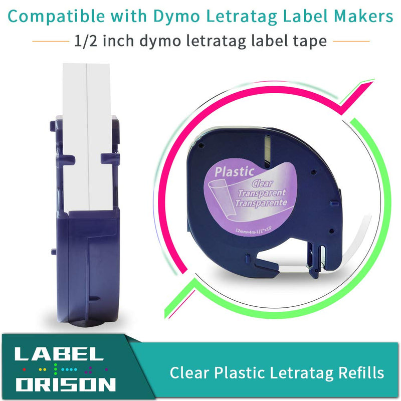 Label Orison LetraTag Refills 16952 S0721530 Clear Plastic Label Tape Compatible with Dymo LT Labeling Maker Plus LT100T QX50,1/2 Inch X 13Feet (12mmx4m),2Pack 2