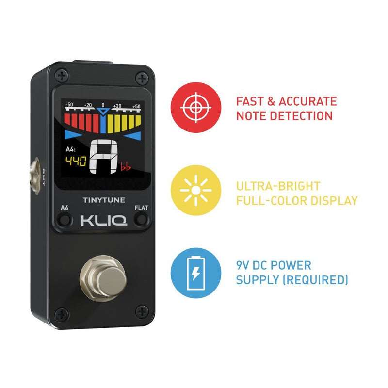 KLIQ TinyTune Tuner Pedal for Guitar and Bass - Mini - Chromatic - with Pitch Calibration and Flat Tuning (Power Supply Required)