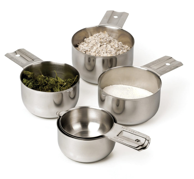 RSVP International Endurance (NCP-6) Stainless Steel Measuring Cups, Set of 6 | 1/4 Cup to 1 Cup Measurements | Nest for Easy Storage | Dishwasher Safe | Dry or Liquid | Baking or Cooking,Medium 6 Piece, Nesting Cups