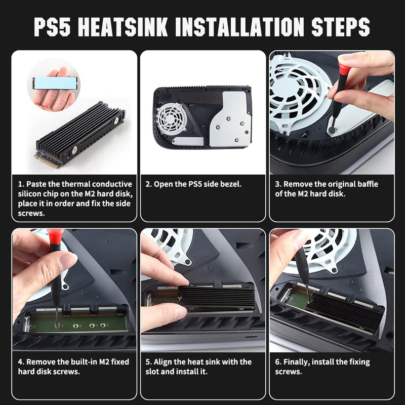 ELUTENG M.2 SSD PS5 Heatsink Double-Sided, PS5 M.2 2280 SSD Cooler Heatsink with 4 Silicone Thermal Pads for PC Computer and PS5, for M.2 PCIe NVMe/SATA SSD Heatsink, Black