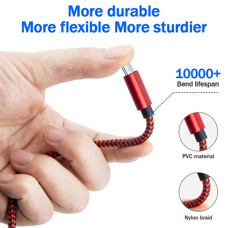 USB Type C Charger Cable,10FT 2Pack Fast Charging Cable Long Charging Cord Compatible with Samsung Galaxy S20 S10e S10 S9 S8 A01 A11 A21 A32 A42 A51 A71 A80 A81 Note 9 LG Stylo 6 V60 V50 G8X G8 Red&Blue