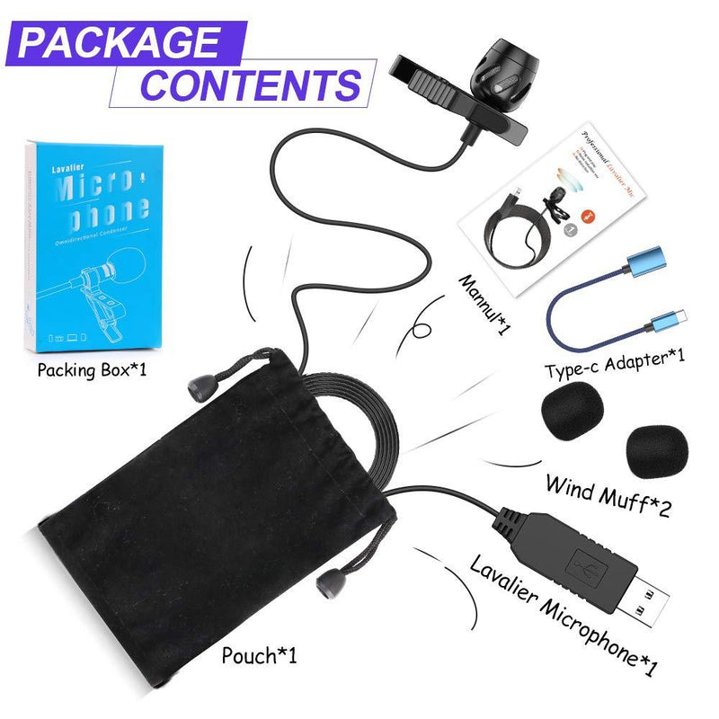 USB Lavalier Microphone, Lapel Microphone for Computer, USB-C Clip On Mic for YouTube, Recording, Podcasting, Gaming, Interview Omnidirectional Condenser Mic for PC, Laptop, Mac, Smartphone