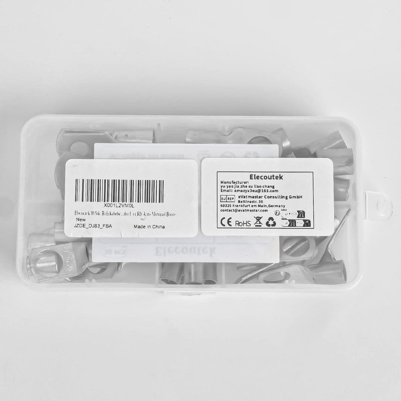 Elecoutek 30 pieces tubular cable lugs set cable lugs 16mm² 25mm² 35mm² ring cable lugs M8 M10 copper terminals tinned copper crimp connector for vehicle, car, motorcycle, boat 35mm²