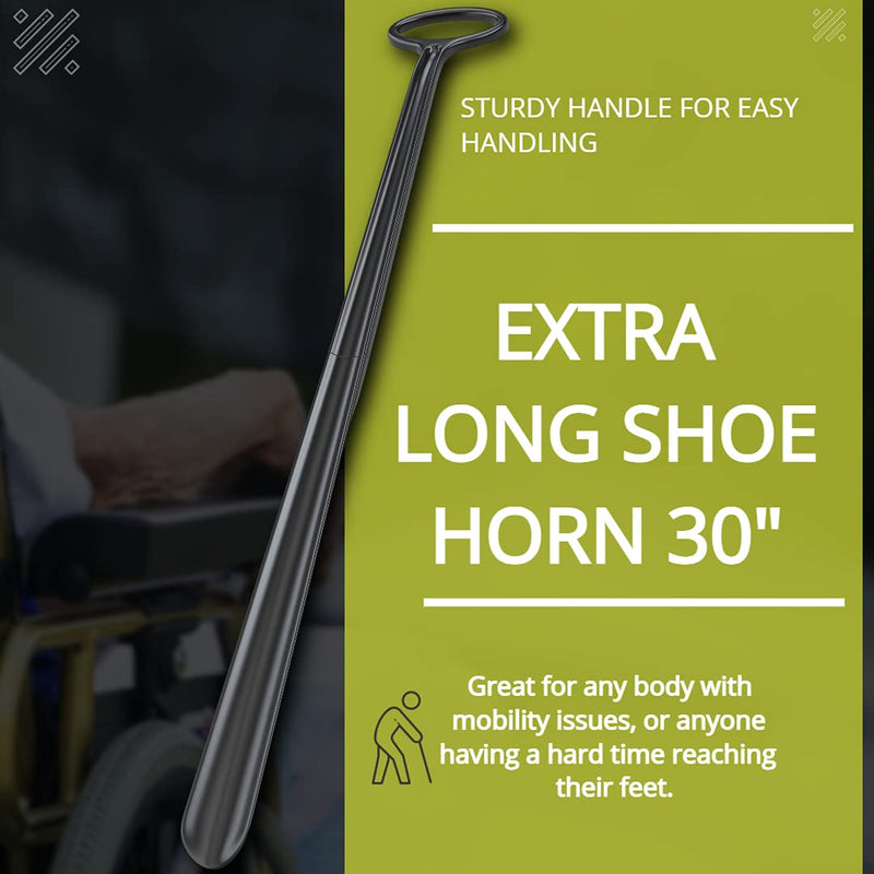 Velette Plastic Shoe Horn - Long Handle Shoe Horns for Seniors, Men, Women and Kids - 30 Inch Shoehorn Helper for Boots, Dress Shoes and Sneakers