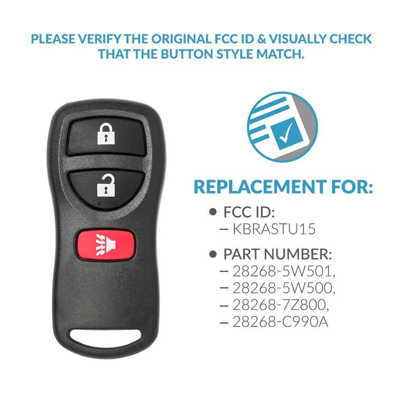 Keyless2Go Replacement for Keyless Entry Remote Car Key Fob 3 Button KBRASTU15-2 Pack 2 pack