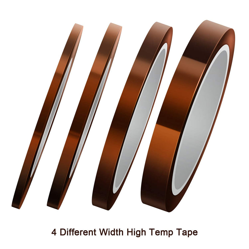 LUTER 4 Rolls Heat Resistant Tape High Temp Tape Sublimation Tape Thermal Tape for Sublimating Print, Heat Transfer and Insulation, Wave Soldering (3mm/5mm/8mm/12mm x 33m, Tawny)