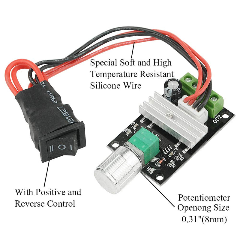 XINGYHENG 2Pcs DC Motor Governor 6V12V24V 3A Adjustable Speed Controller Regulation Switch 1203BB Variable Speed Pulse Positive Inversion Control Switching Button with Speed Control Knob