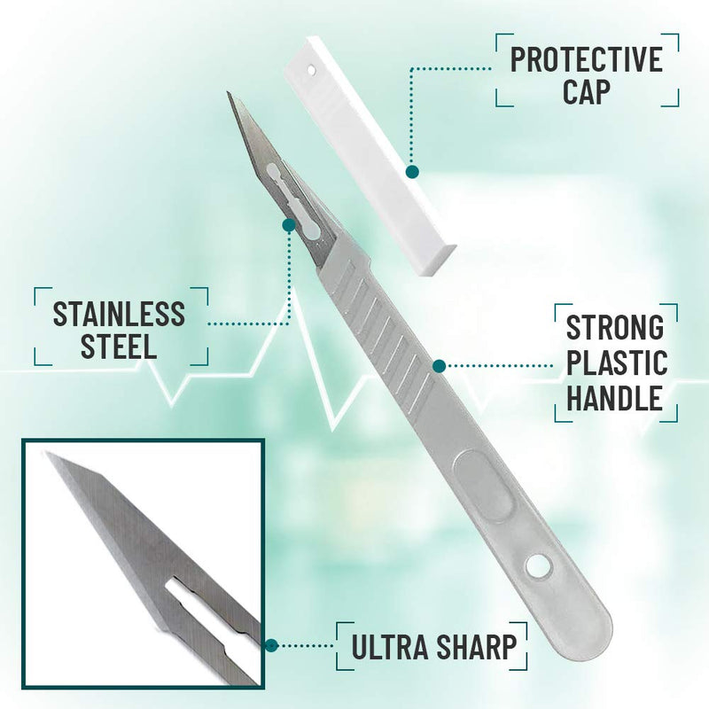 Disposable Scalpel 10 and 11, Pack of 10 Dermaplaning Blades w. Plastic Handle, Carbon Steel Dermablade Blades Individually Wrapped 5x10 Blade and 5x11 Blade, Sterile