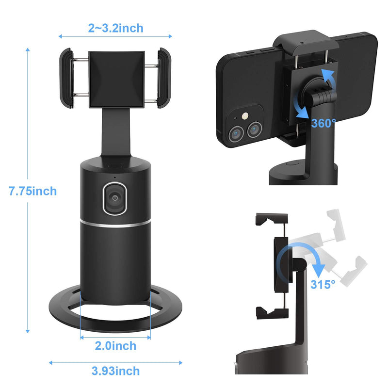 Auto Tracking Phone Holder,360° Rotation Face Body Track Mount,Tracking Tripod for Vlog Shooting Live Streaming,Build-in Battery,No APP Required(Black)… black