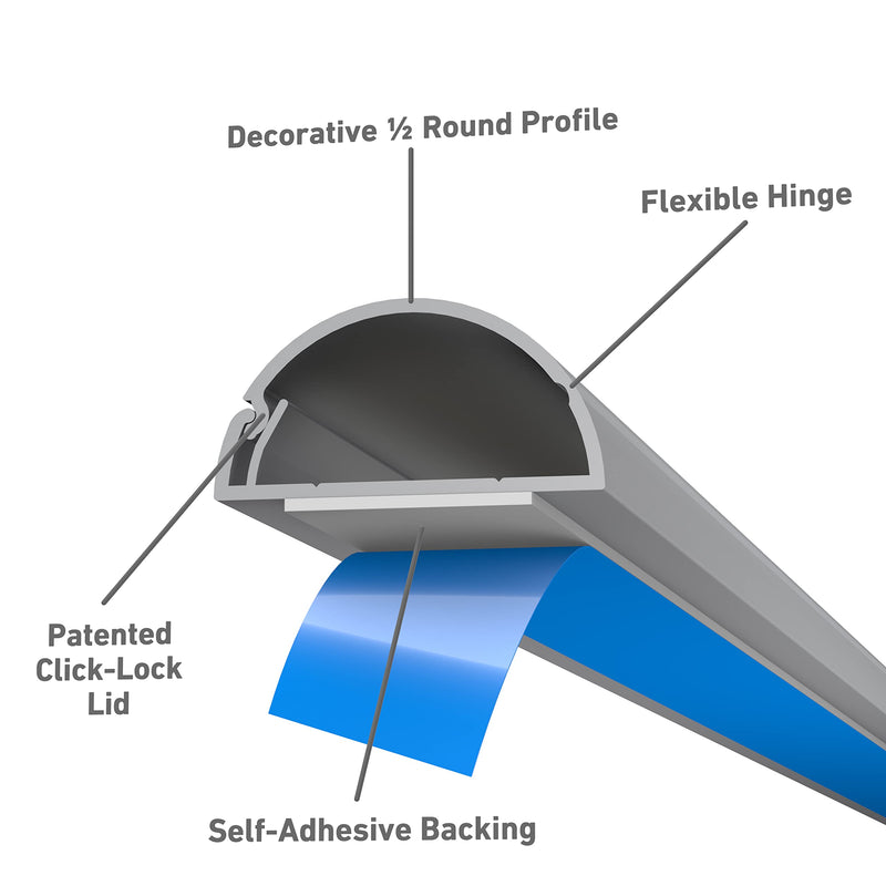 D-Line Cord Cover Gray, 15.7 Inch One-Piece Half Round Cable Raceway, Paintable Self-Adhesive Cord Hider, TV Wire Hider, Electrical Cord Management - 1.18" (W) x 0.59" (H) x 15.7" Length Medium
