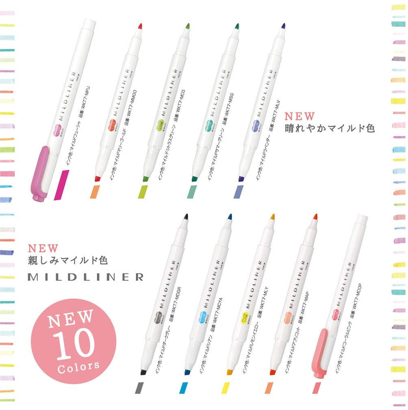 ZEBRA Highlighter Mildliner, 5 Bright Color Set (WKT7-5C-HC)