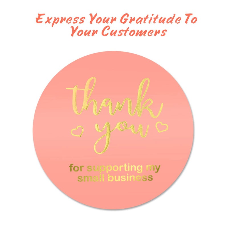 Dongpong Thank You Stickers Roll 1.5 Inch Pink Foil Thank You for Supporting My Small Business Stickers 500 PCS Business Stickers for Greeting Cards Flower Bouquets Gift Wraps Mailers Bag