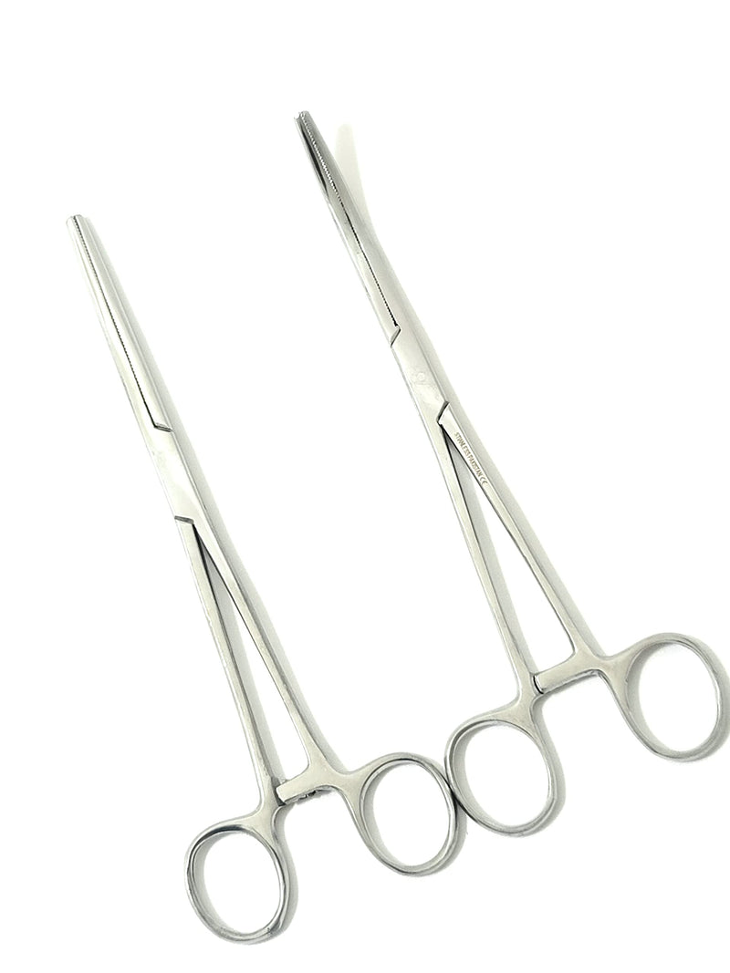 ArtLab-Quality 2 Pcs 8" Locking Straight & Curved Hemostat Set -Hemostat Forceps Set - Stainless Steel Locking Tweezer Clamps - Ideal Hemostats for Nurses, Fishing Forceps, Crafts and Hobby