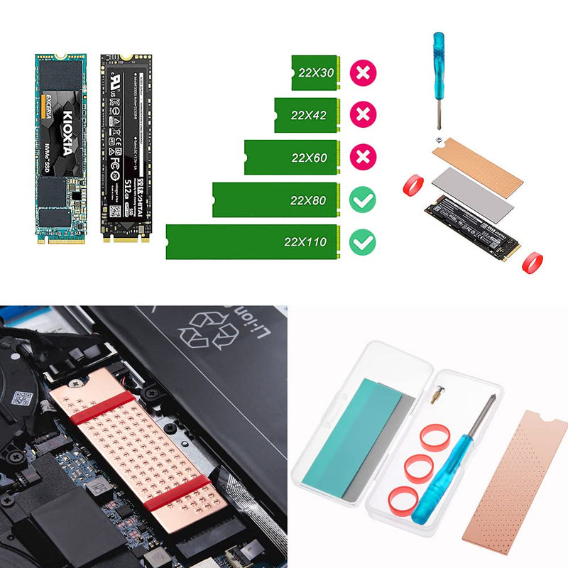 DolDer M.2 SSD copper cooler body with thermal pad, screws, silicone rings (0.8mm) 0.8mm