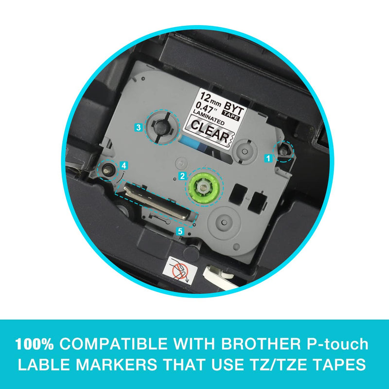 Compatible for Brother Label Maker Tape Clear TZe-131 TZ-131 TZ Tape 12mm 0.47 Laminated Clear Tape Black on Clear with P Touch Label Maker PT-H100 PT-H110 PT-D200 PT-D400 PT-D600,4-Pack 4