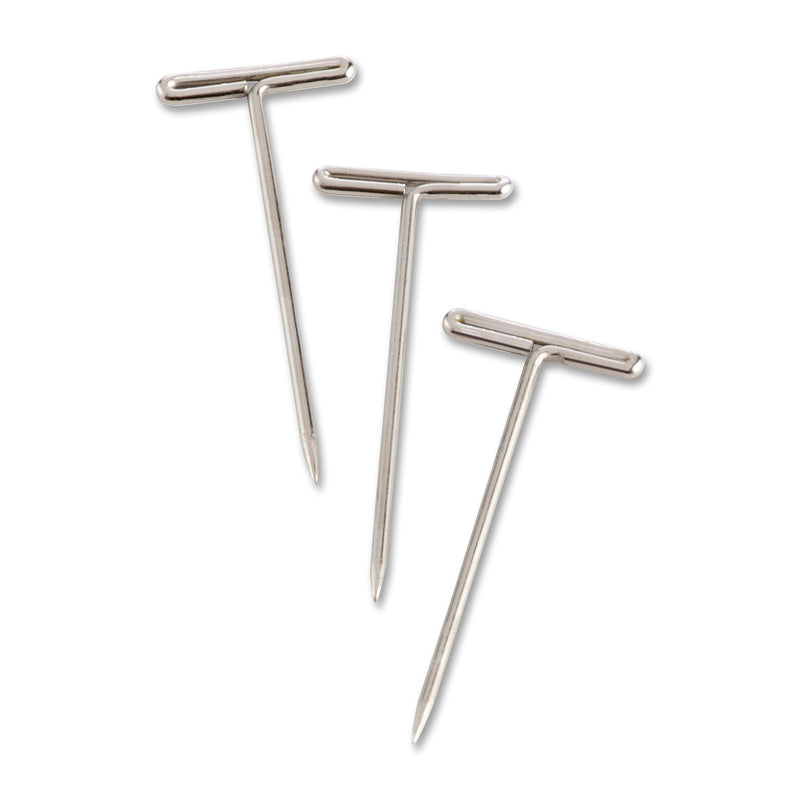Business Source 32351 T-Pins, 9/16 in. Head Width, 2 in. Length, 100/BX, Silver 2"