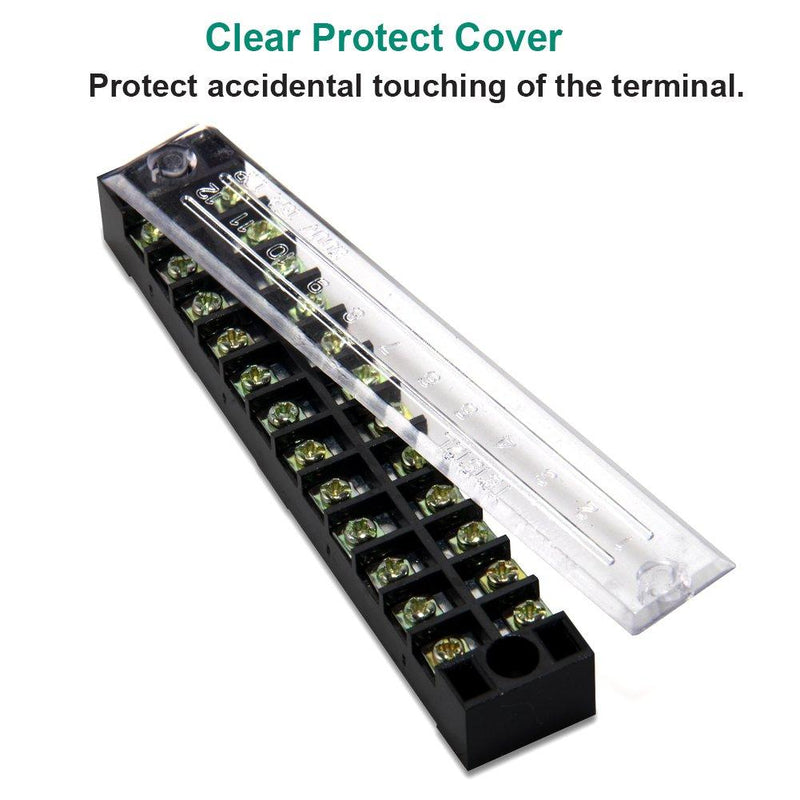 10pcs (5 Sets) 12 Positions Dual Row 600V 15A Screw Terminal Strip Blocks with Cover + 400V 15A 12 Positions Pre-Insulated Terminals Barrier Strip (Black & Red) by MILAPEAK 15A 12P+5pcs Jumpers