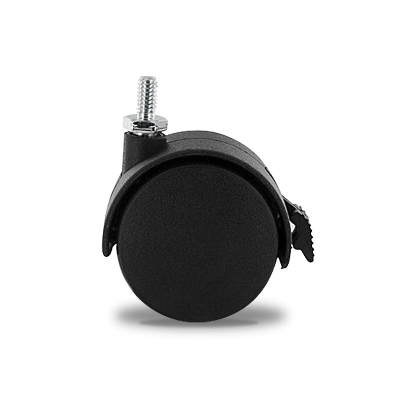 2" Wheel Diameter | Black Nylon Swivel Hooded Samson Twin Wheel Caster with Brake | and 1/4-20 x 1/2" Threaded Stem | Swivel Radius of 2-1/8" | 4 Pack by Outwater