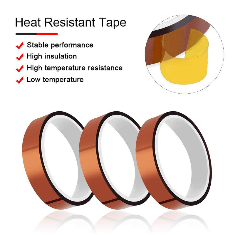 3 Pack High Temp Tapes - Viaky 20mmx65.6ft Heat High Temperature Resistant Sublimation Tape, Polyimide Film Self Adhesive Tawny Tape for Electric Task, 3D Printers, Solder, Painting and Packing Fixing