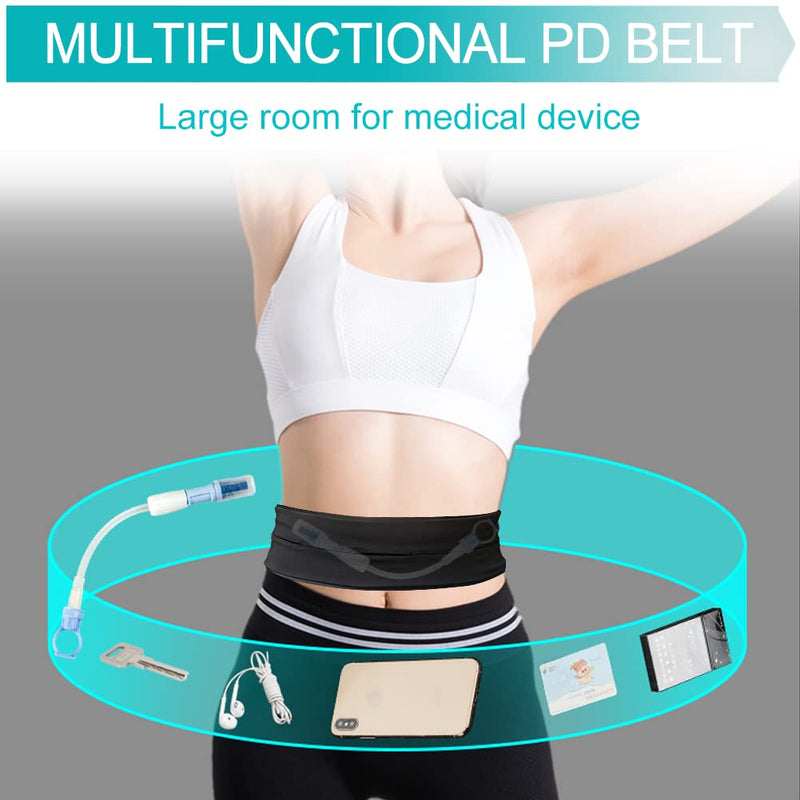 EaseToU PD Belt Peritoneal Dialysis Catheter Holder Comfortable Protector with Slits Pouch for Secure G J Feeding Tube Accessories Men Women Black Medium (Pack of 1)